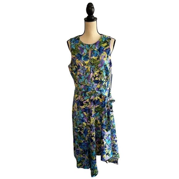 London Times - Satin Jewel Neck Asymmetrical Hanky Dress Sz:12Color:Multicolor - Picture 3 of 11